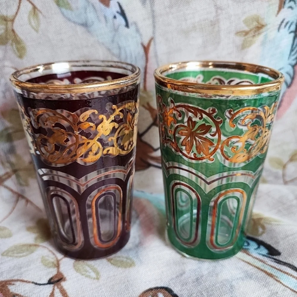 FATH Decor Set of 11 Bohemian Moroccan Venetian Gold Gilt Shot Glasses Glass